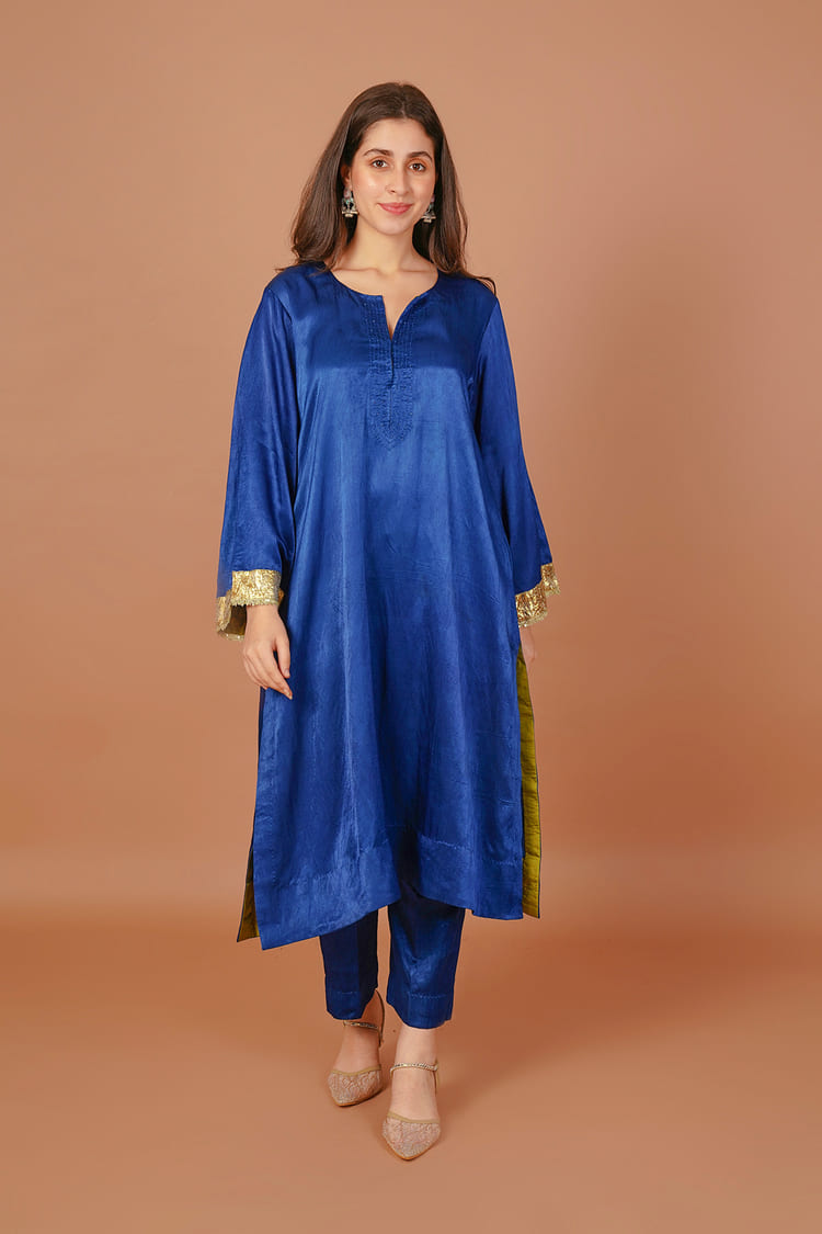 Celestial Navy Blue Mashru Kurta