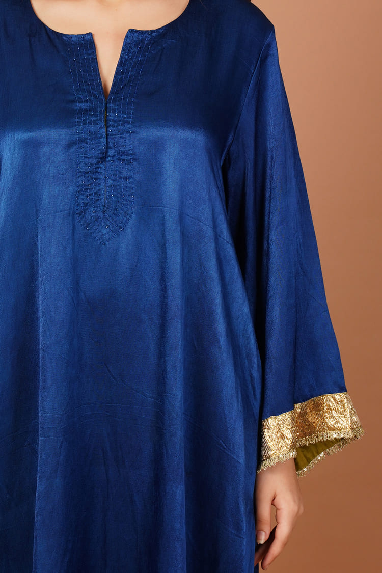 Celestial Navy Blue Mashru Kurta