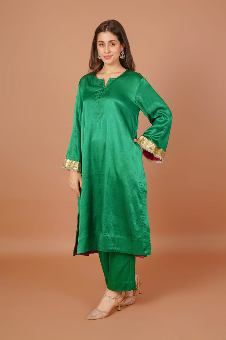 Fern Mist Green Mashru Coord Set
