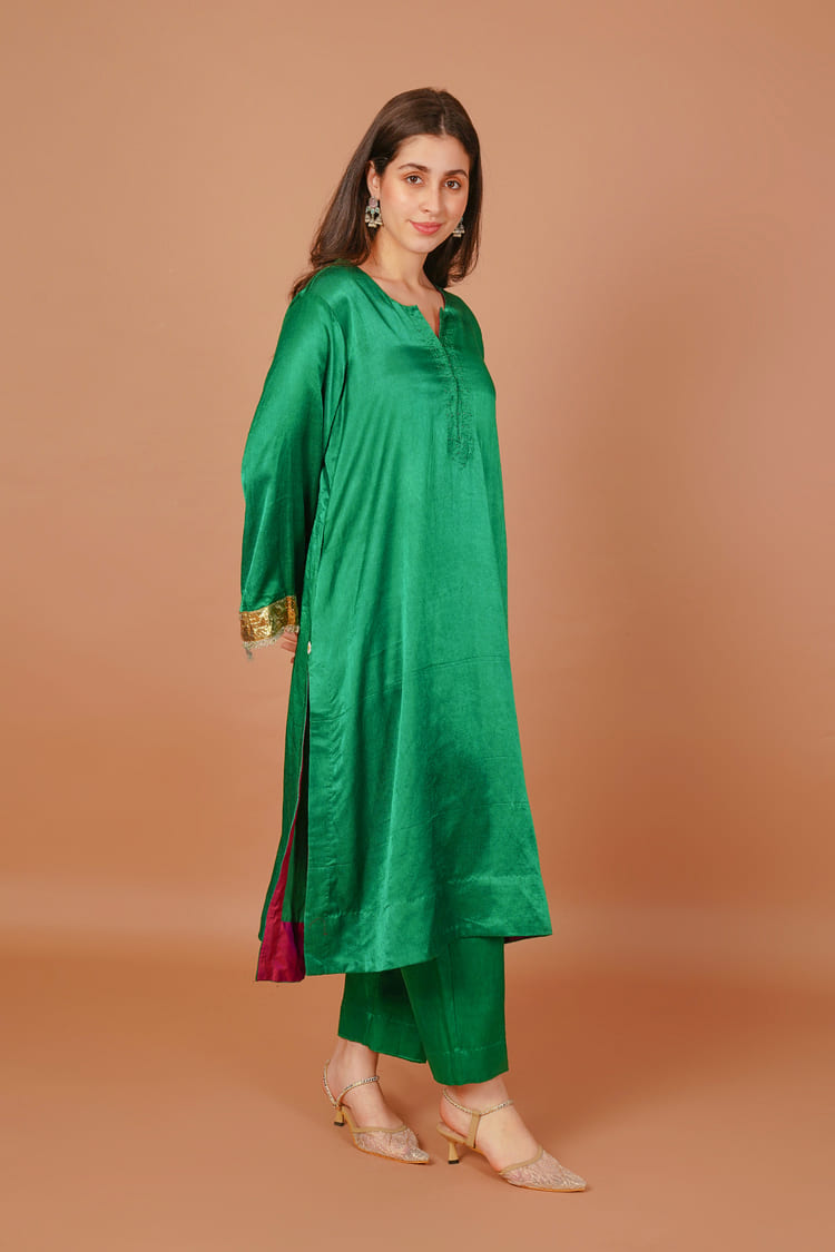 Fern Mist Green Mashru Coord Set
