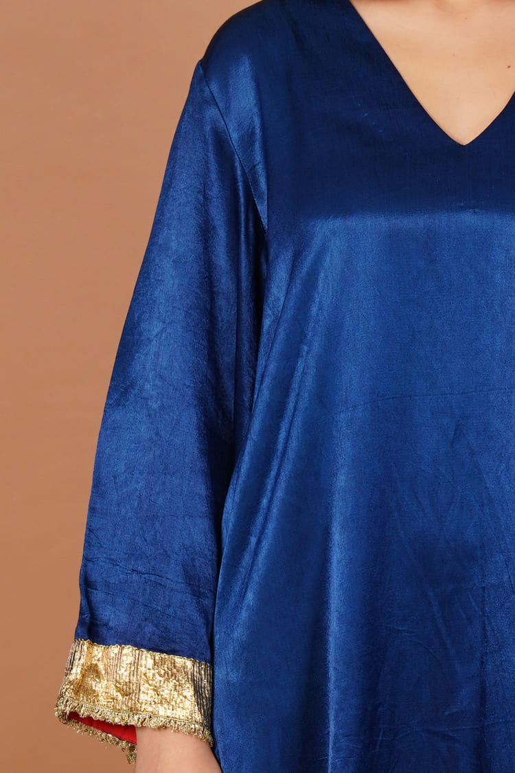 Sapphire Rain Blue Mashru V-Neck Coord Set