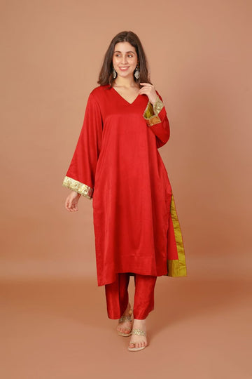Crimson Dusk Red Mashru Pant