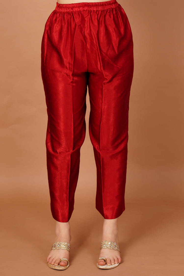 Crimson Dusk Red Mashru Pant