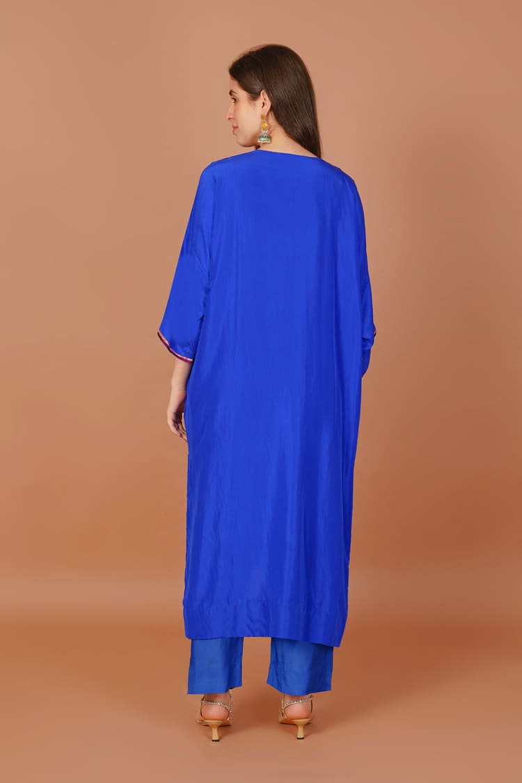 Peacock Blue Silk Embroidered Coord Set