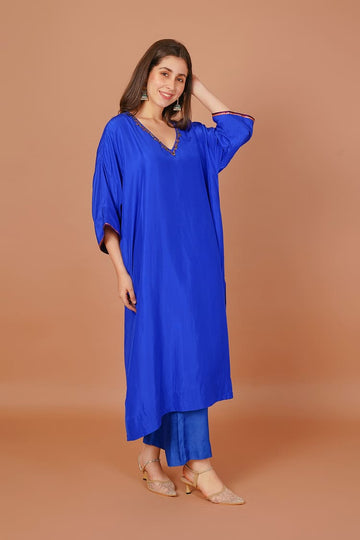 Peacock Blue Silk Embroidered Kurta
