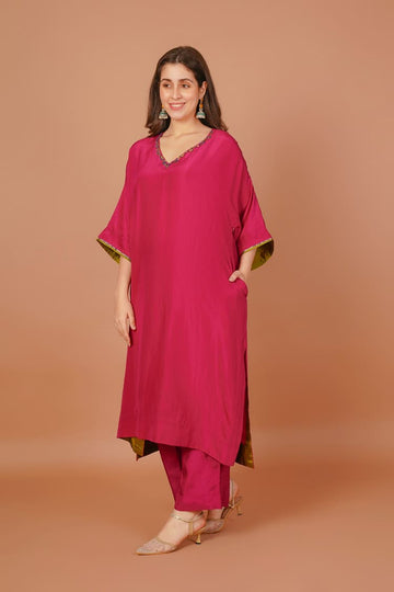 Rose Ember Red Silk Kurta
