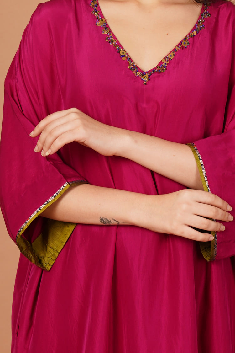 Rose Ember Red Silk Kurta