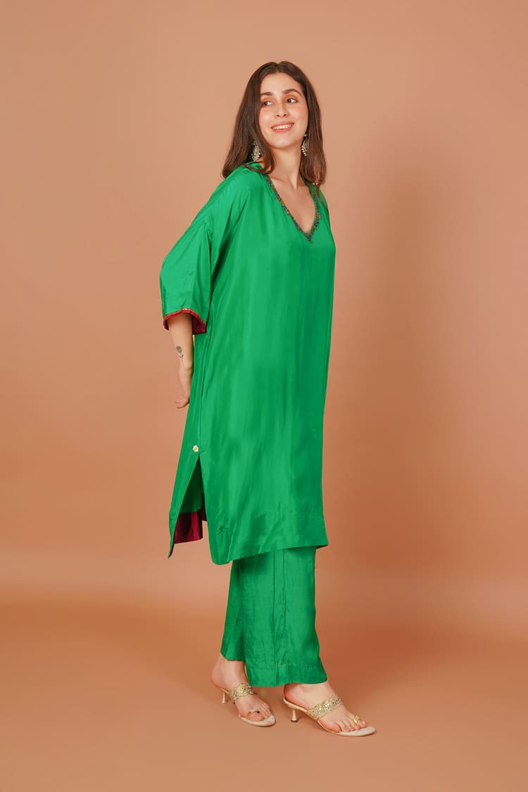 Verdant Grove Green Silk Coord Set