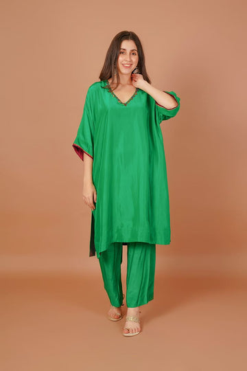 Verdant Grove Green Silk Pant