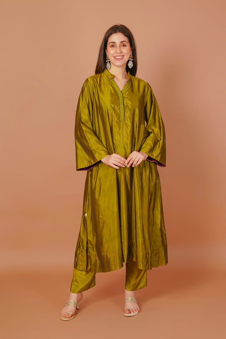 Citrus Dew Lemon Green Silk Coord Set