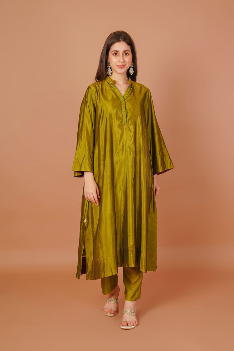 Citrus Dew Lemon Green Silk Coord Set
