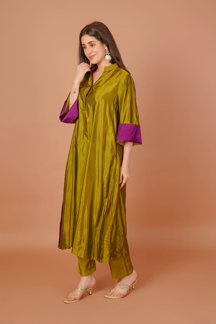 Citrus Dew Lemon Green Silk Coord Set