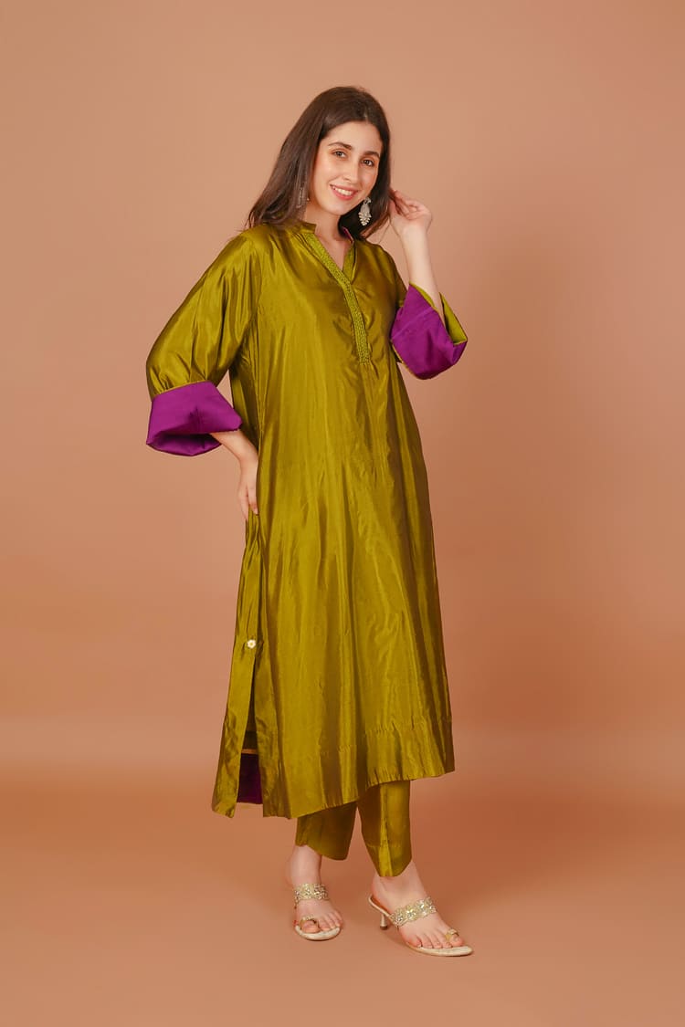Citrus Dew Lemon Green Silk Coord Set
