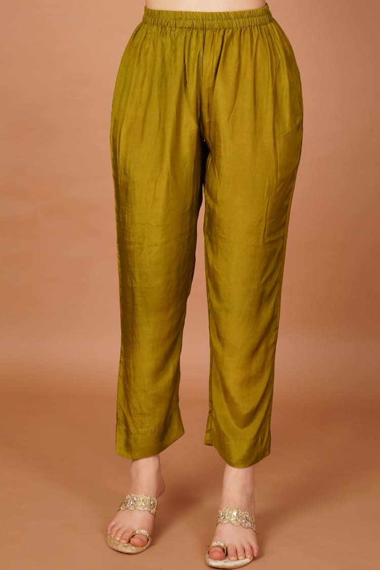 Citrus Dew Lemon Green Silk Pant