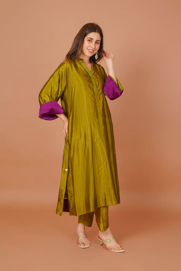 Citrus Dew Lemon Green Silk Pant