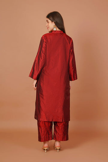 Scarlet Bloom Red Silk Coord Set