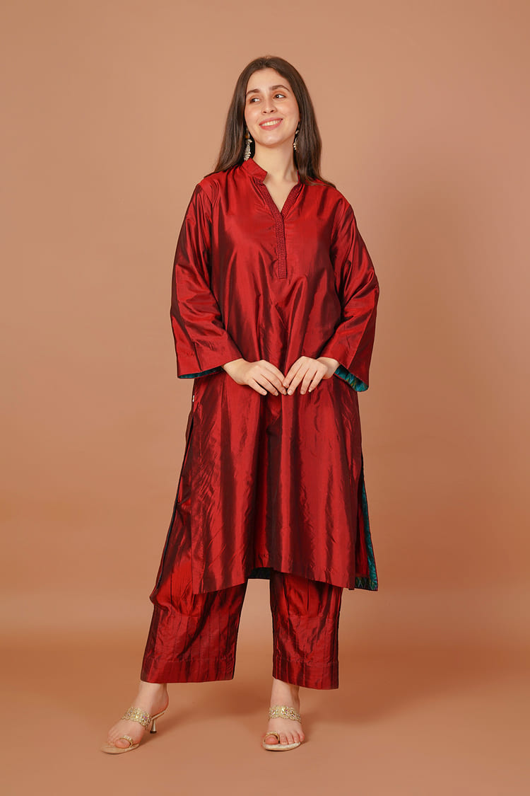 Scarlet Bloom Red Silk Coord Set