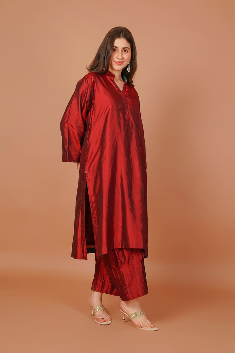 Scarlet Bloom Red Silk Coord Set