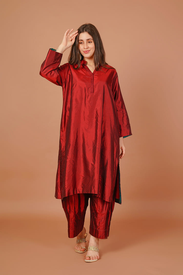 Scarlet Bloom Red Silk Coord Set