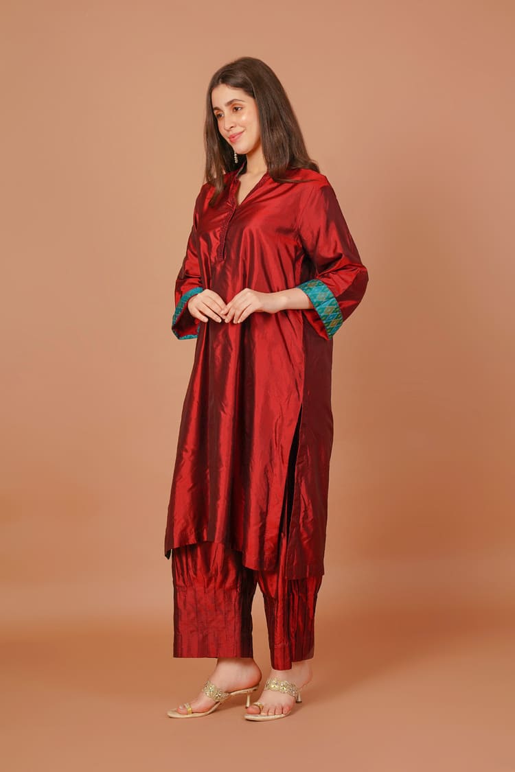 Scarlet Bloom Red Silk Coord Set
