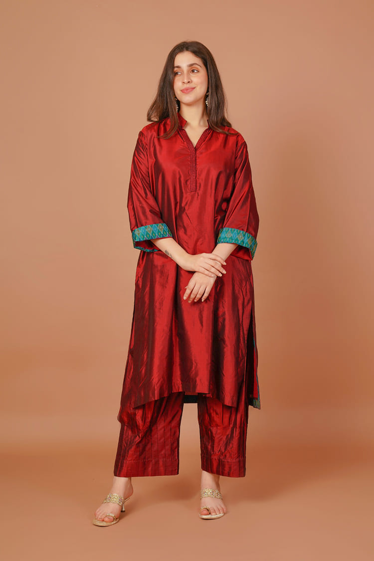 Scarlet Bloom Red Silk Coord Set