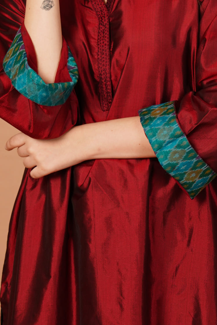 Scarlet Bloom Red Silk Coord Set