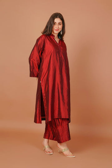 Scarlet Bloom Red Silk Kurta