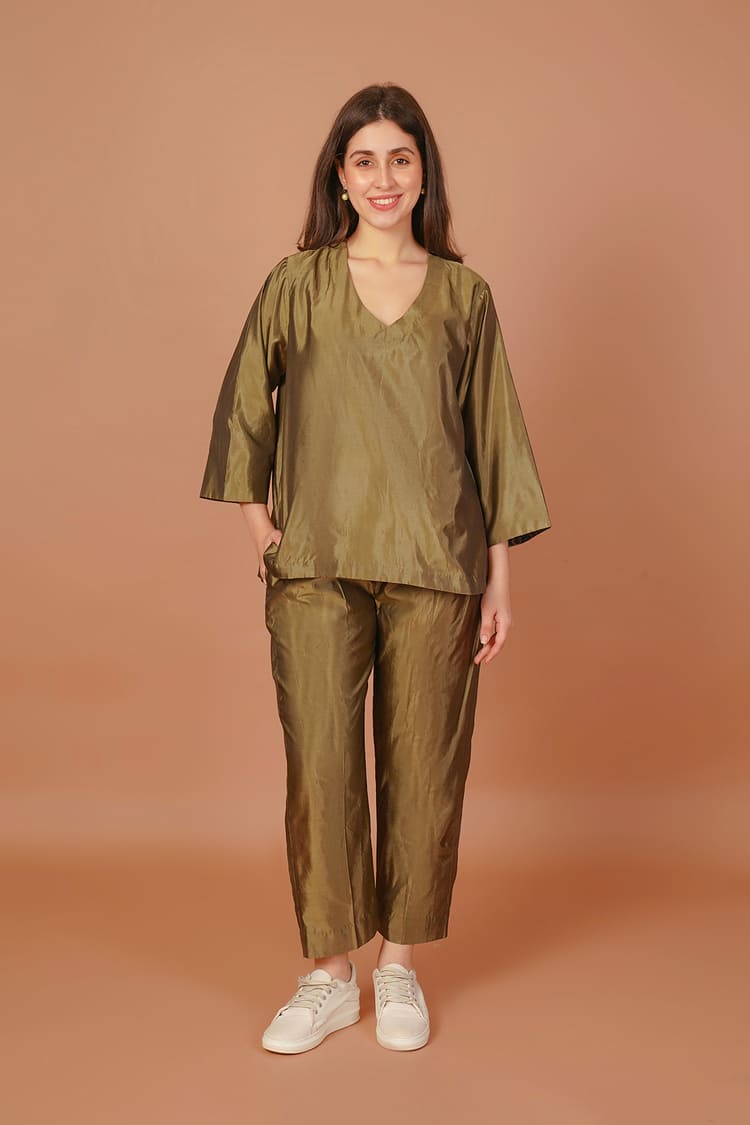 Olive Grove Silk Coord Set