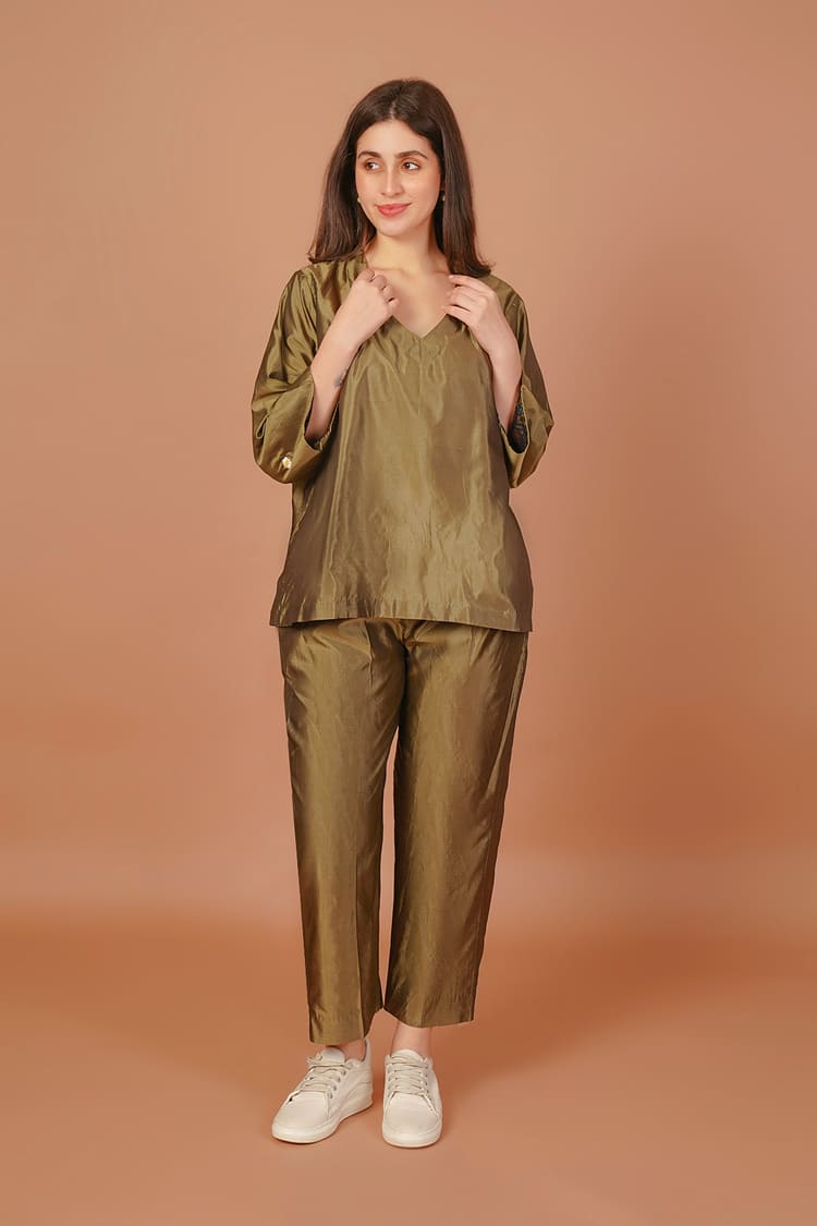 Olive Grove Silk Coord Set