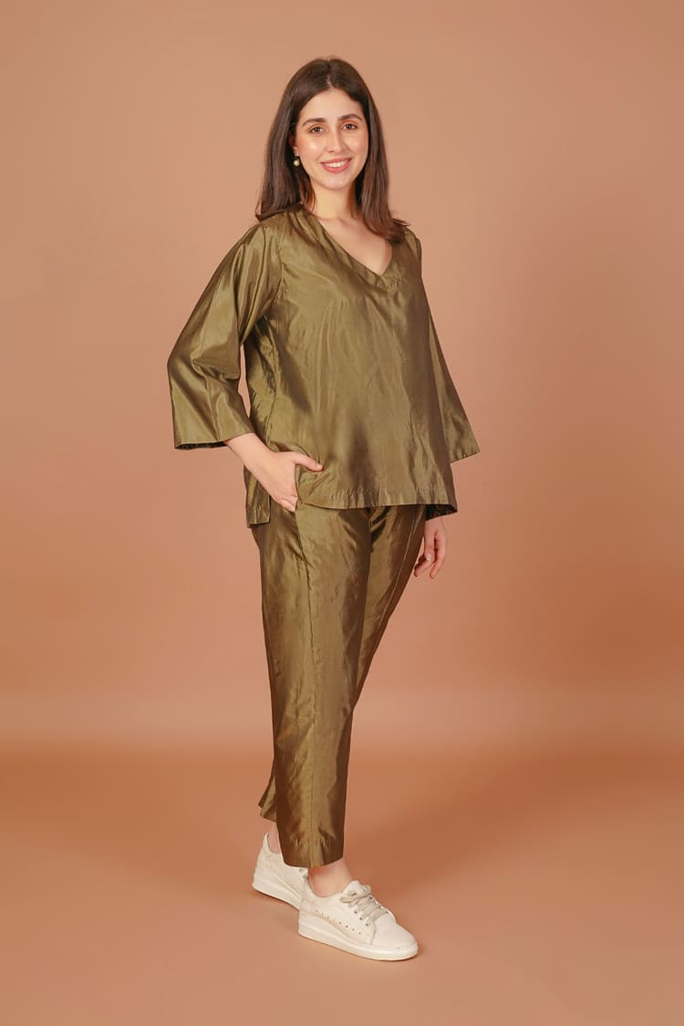 Olive Grove Silk Coord Set