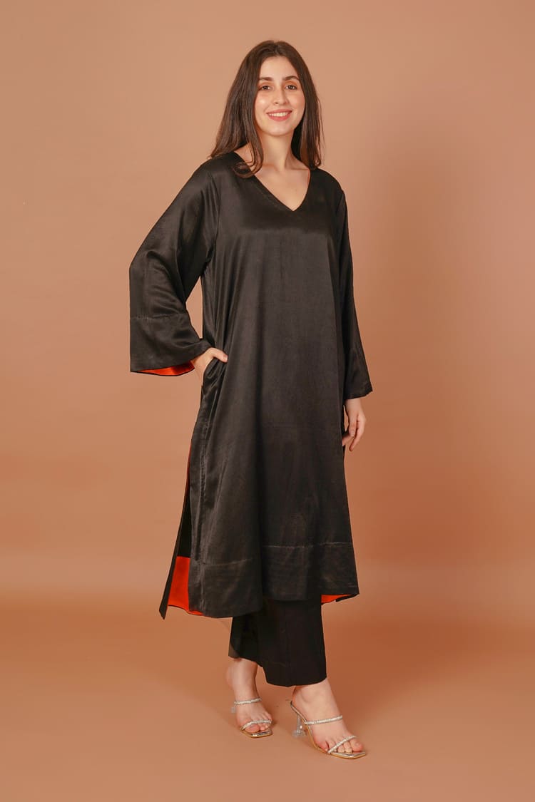 Eclipse Noir Black Mashru Kurta