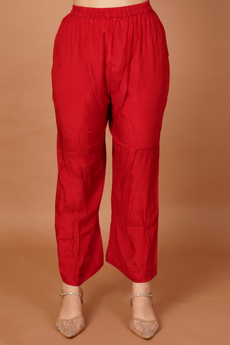 Carmine Red Embroidered Coord Set