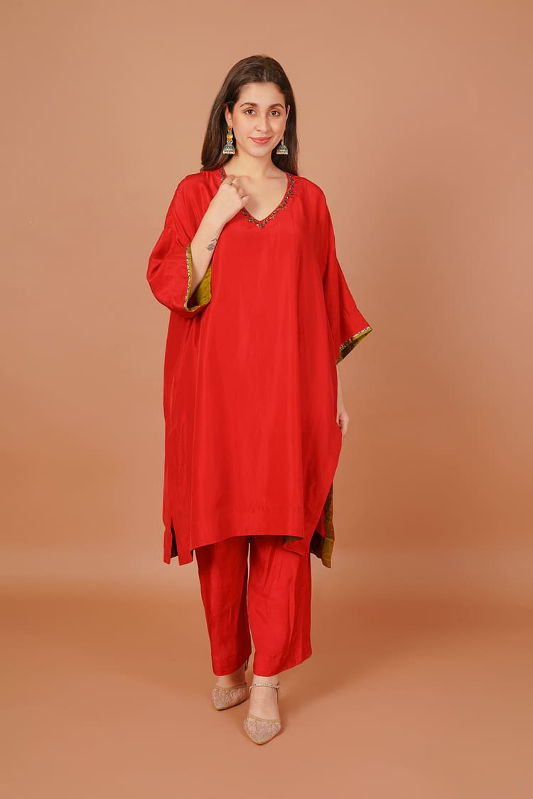 Carmine Red Embroidered Coord Set