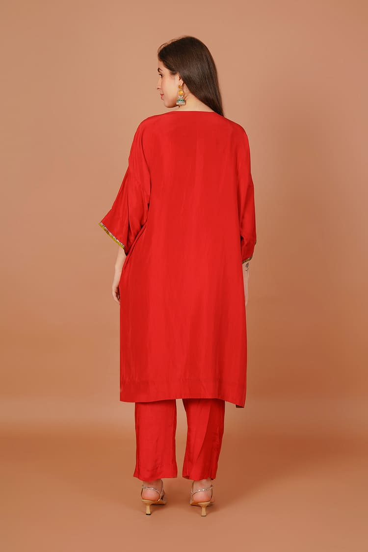 Carmine Red Embroidered Coord Set