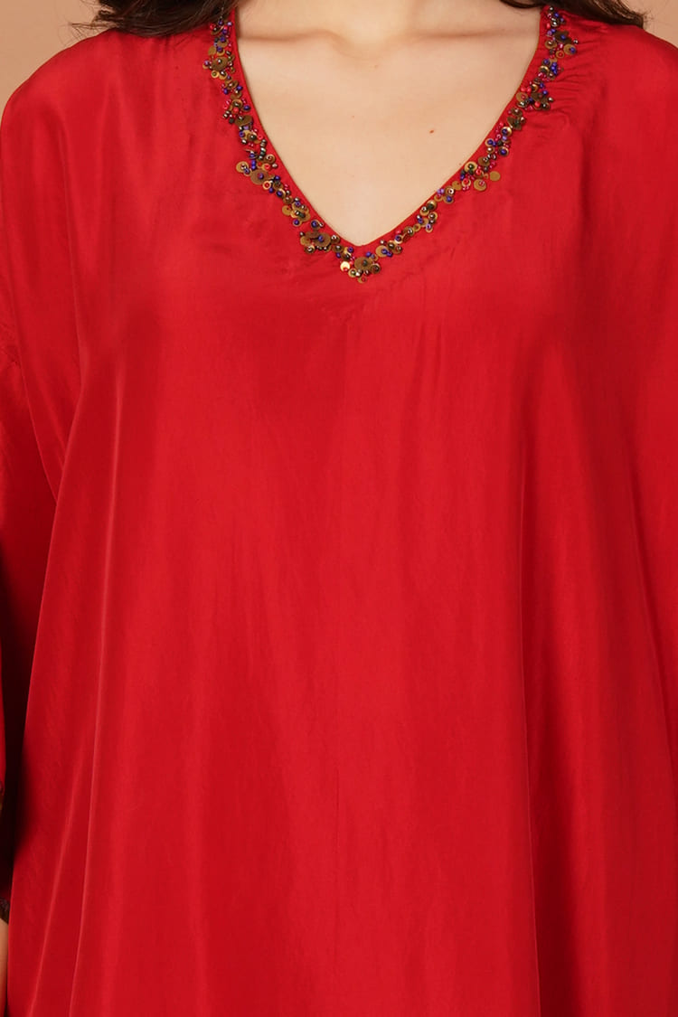 Carmine Red Embroidered Kurta