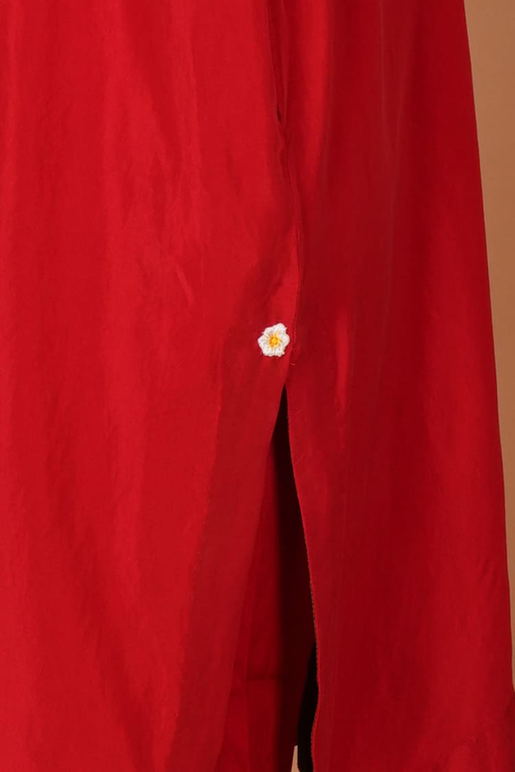 Carmine Red Embroidered Kurta