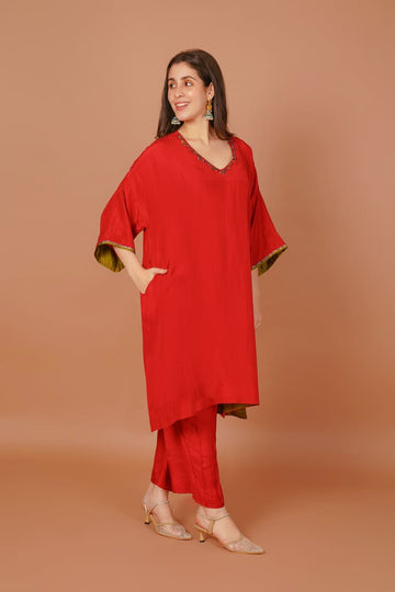 Carmine Red Muslin Pant