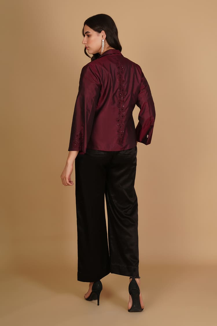 Amara Maroon Silk Embroidery Short Jacket
