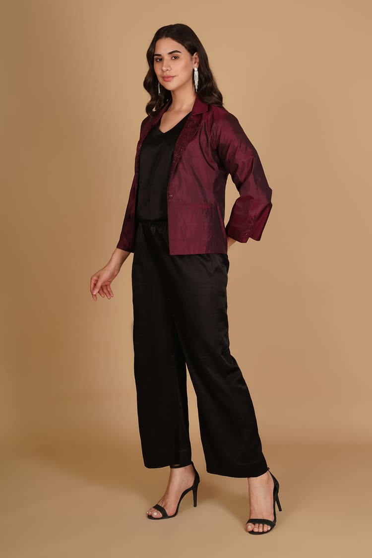 Amara Maroon Silk Embroidery Short Jacket