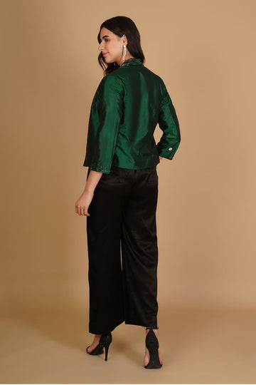 Ira Green Silk Embroidery Short Jacket
