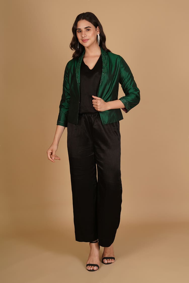 Ira Green Silk Embroidery Short Jacket