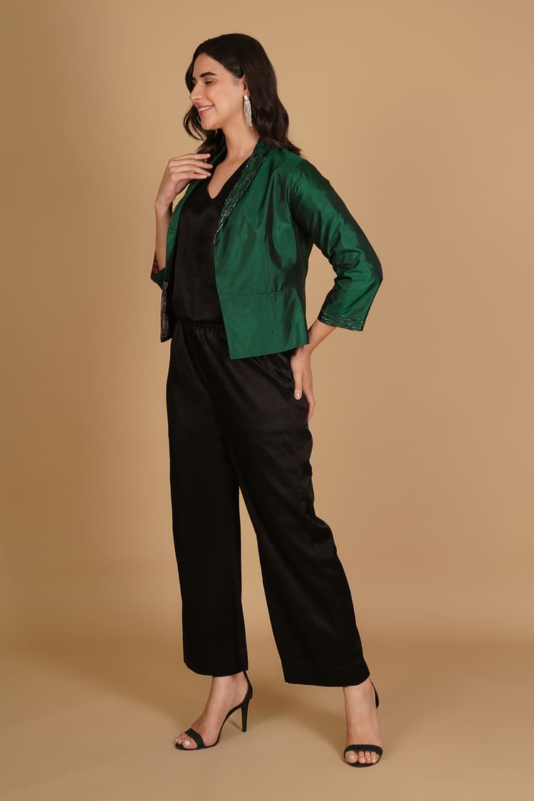 Ira Green Silk Embroidery Short Jacket