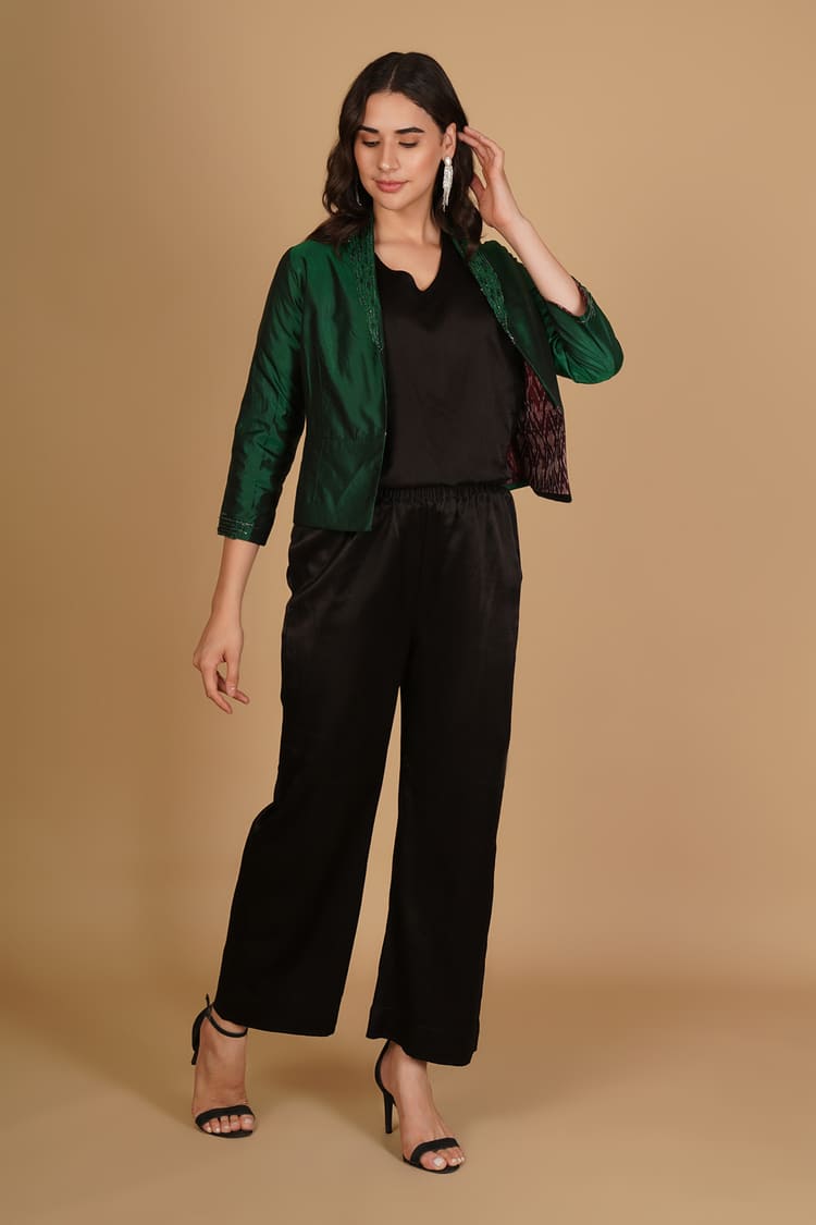 Ira Green Silk Embroidery Short Jacket