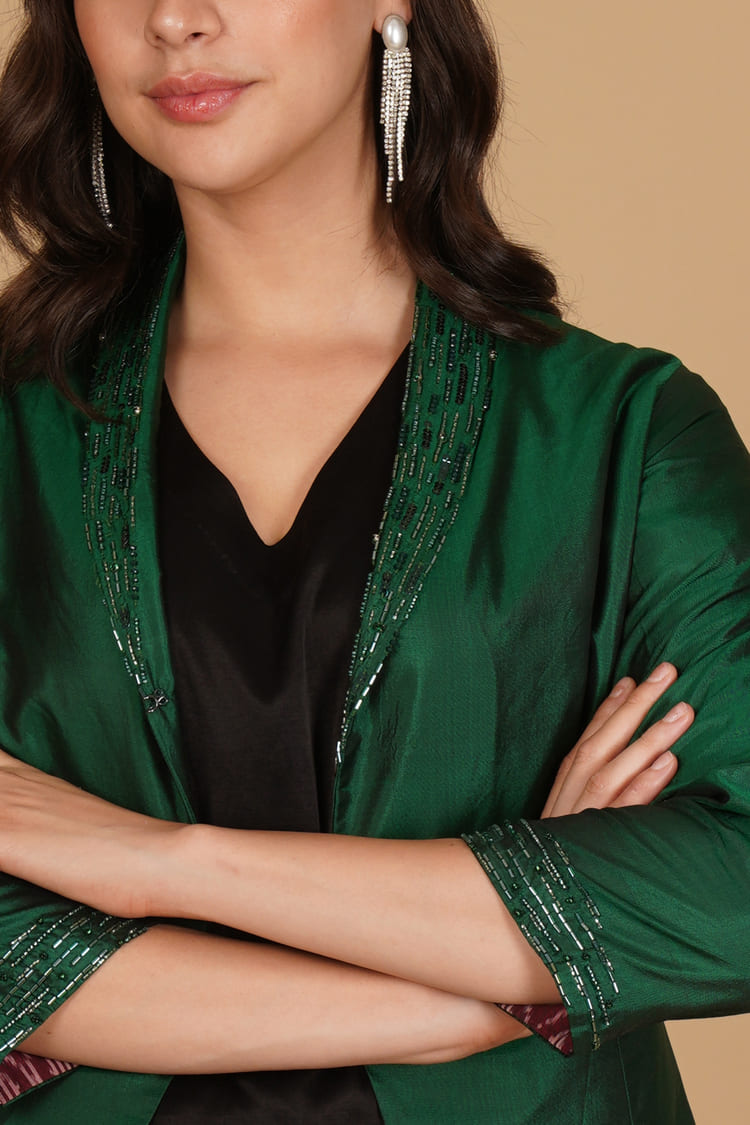 Ira Green Silk Embroidery Short Jacket