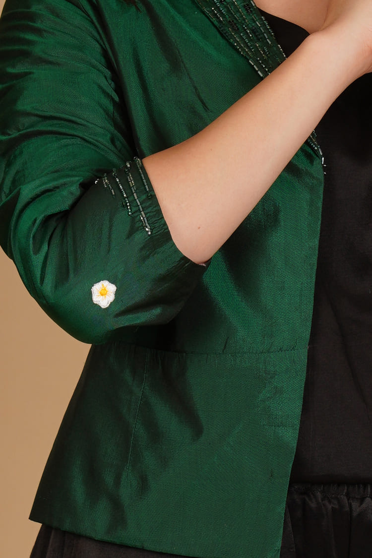 Ira Green Silk Embroidery Short Jacket