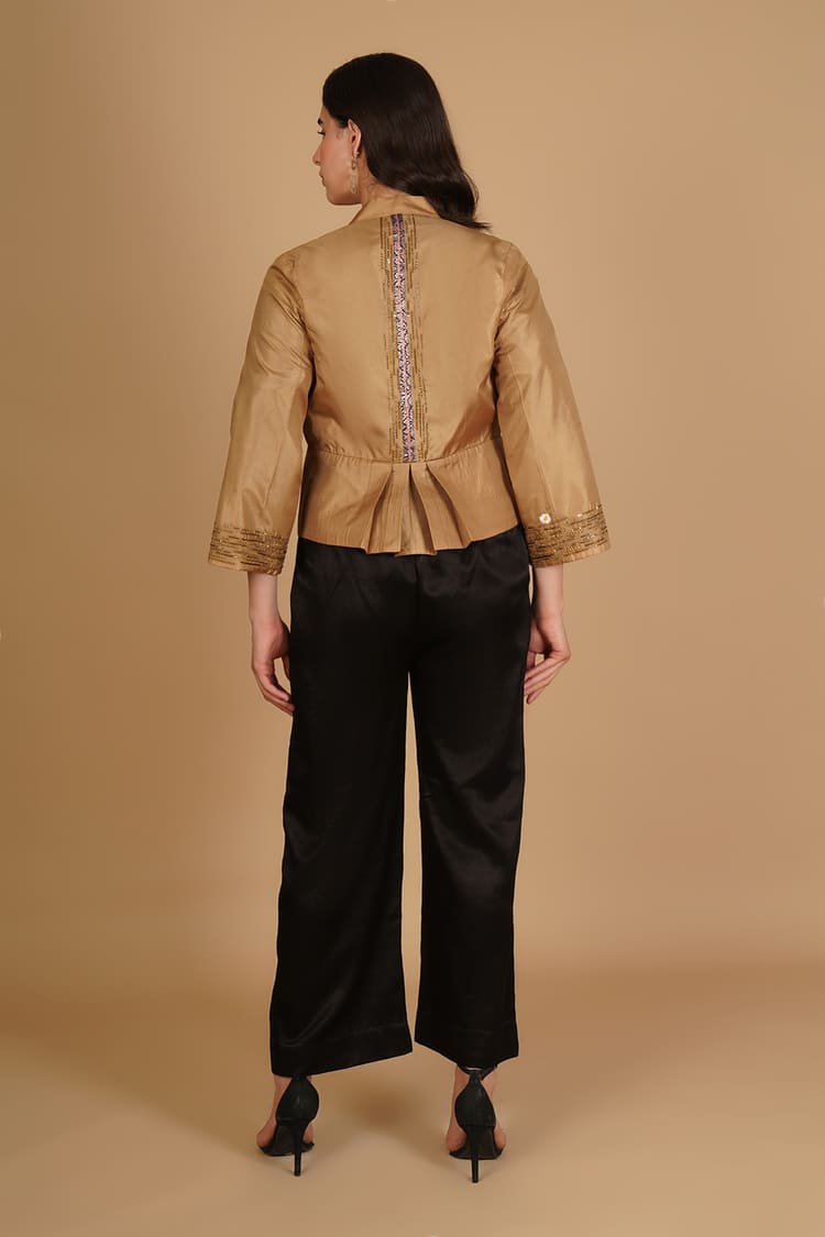 Meira Golden Silk Embroidery Short Jacket