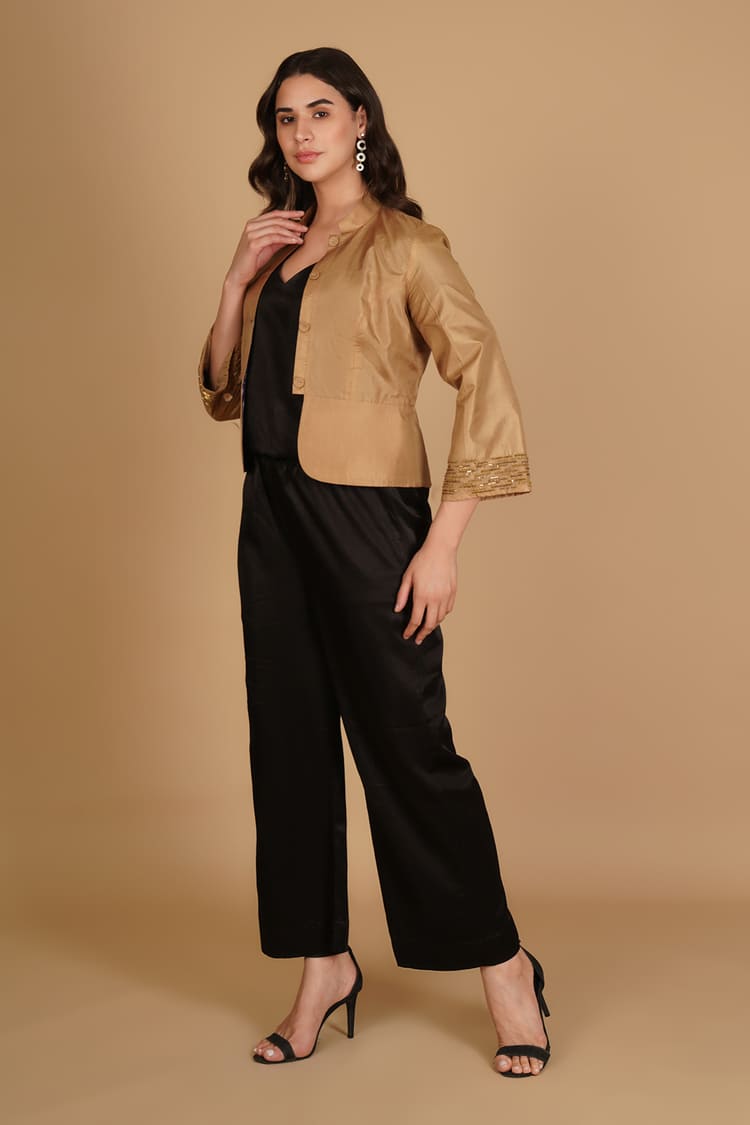 Meira Golden Silk Embroidery Short Jacket