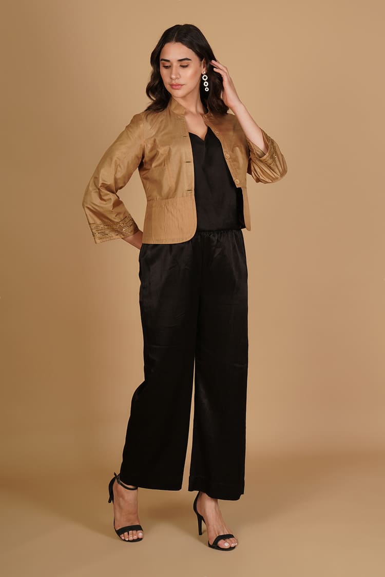 Meira Golden Silk Embroidery Short Jacket