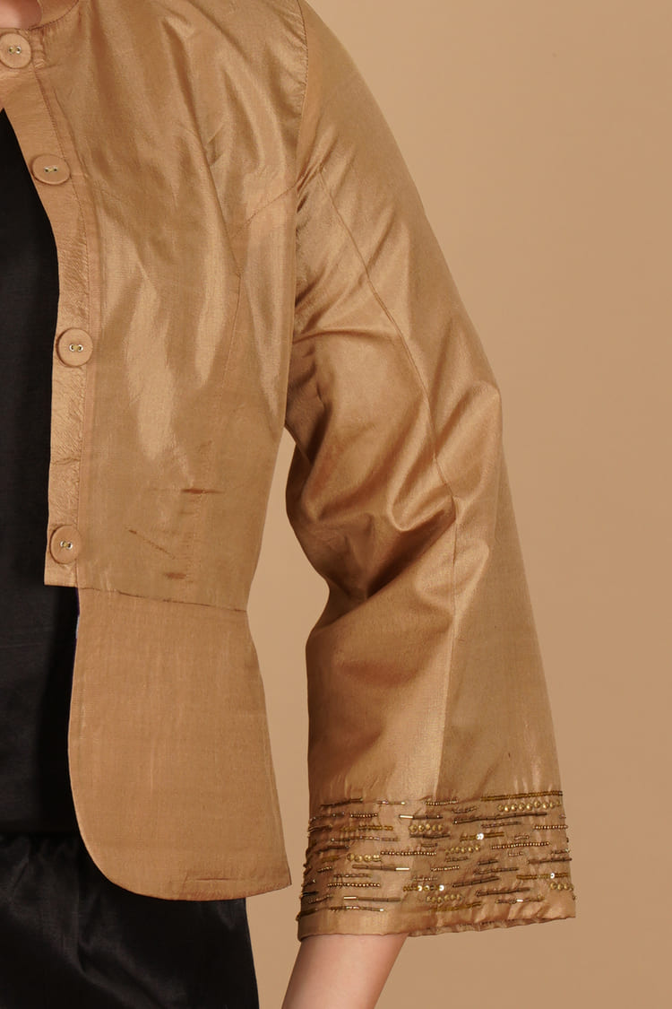 Meira Golden Silk Embroidery Short Jacket