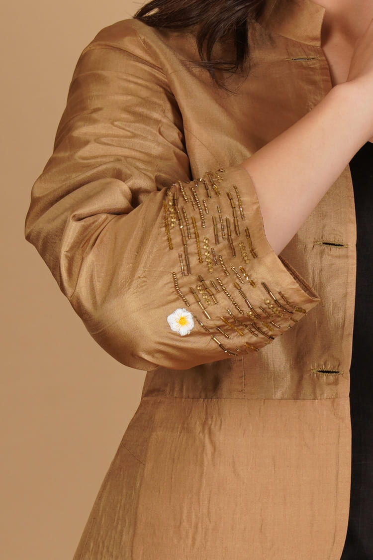 Meira Golden Silk Embroidery Short Jacket